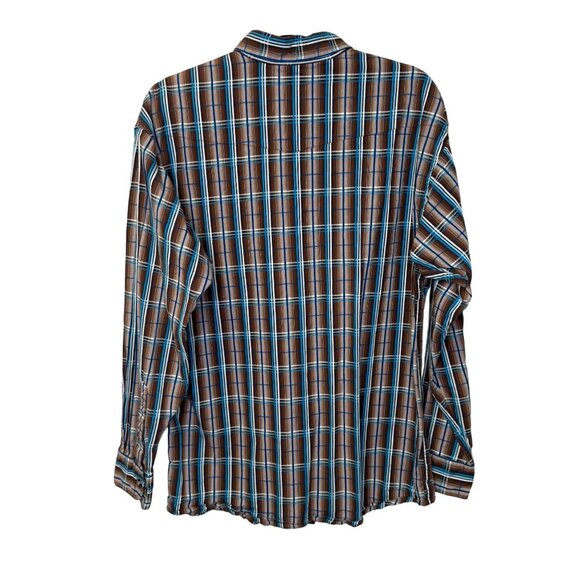 Panhandle Slim Mens Plaid Button-Down Shirt Sz M Brown/Blue Long Sleeve Western - Picture 2 of 12